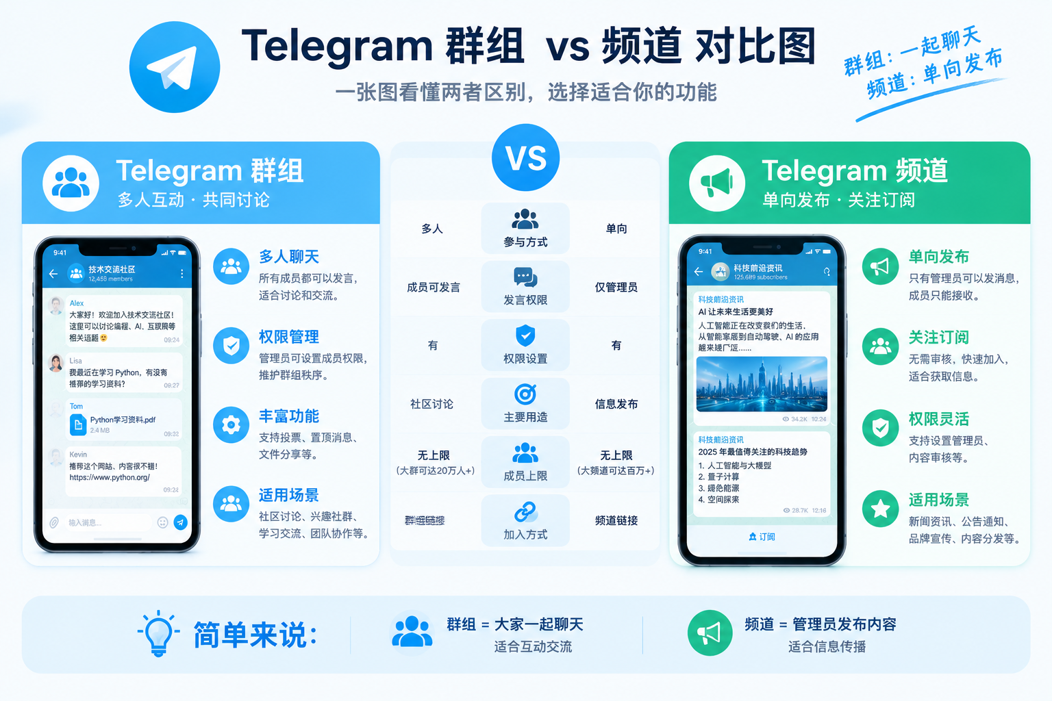 Telegram群组和频道区别对比