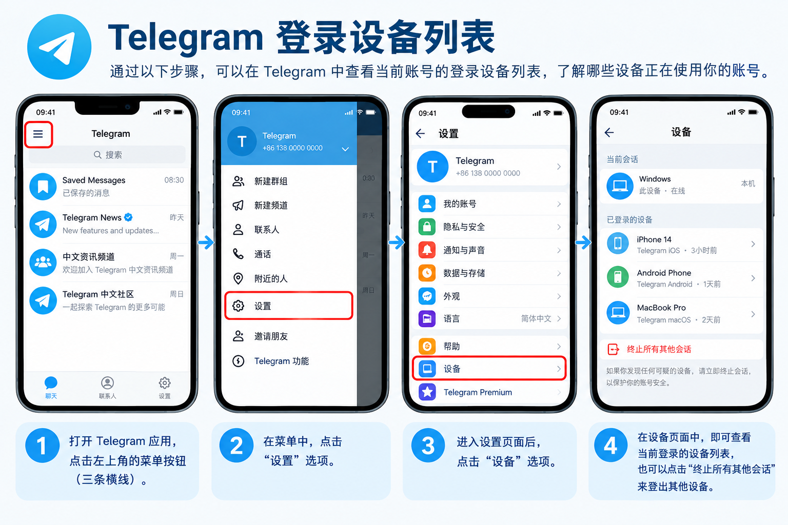 Telegram登录设备列表