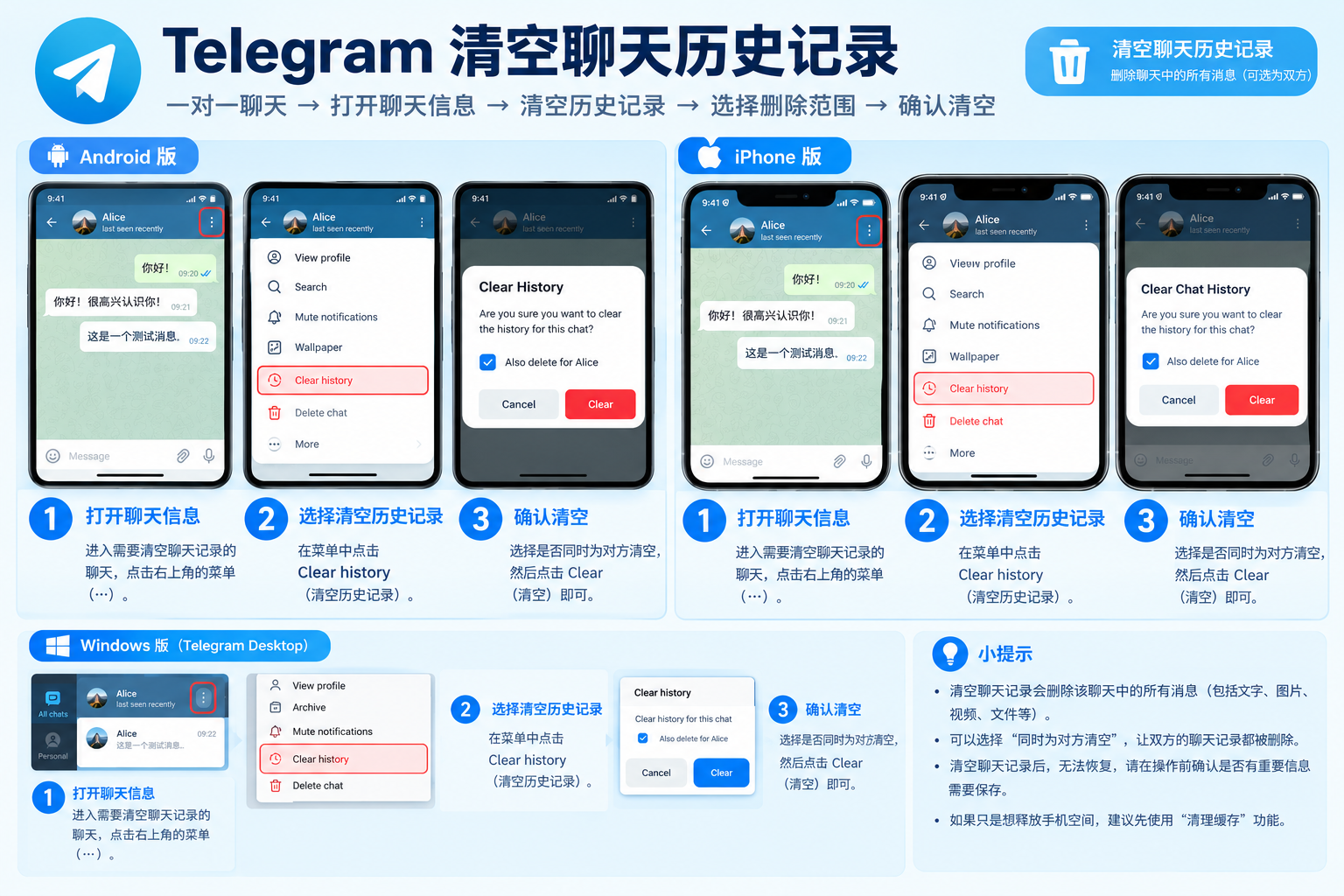 Telegram清空聊天历史记录