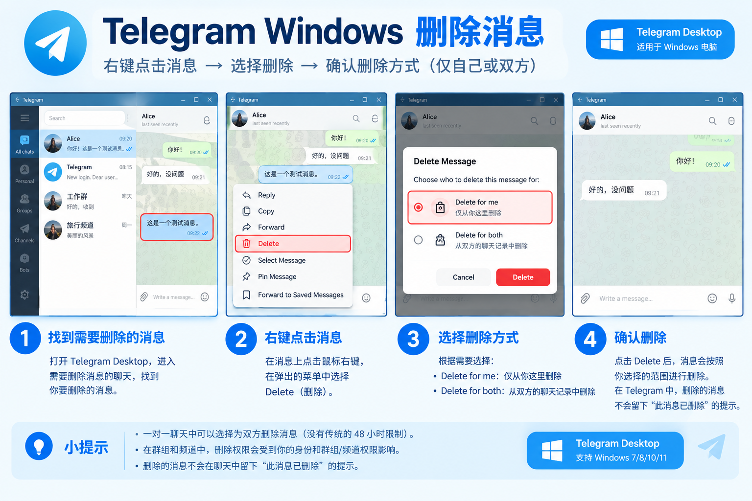 Telegram Windows删除消息